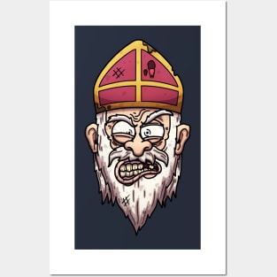 Creepy Cartoon Saint Nicholas Face Posters and Art